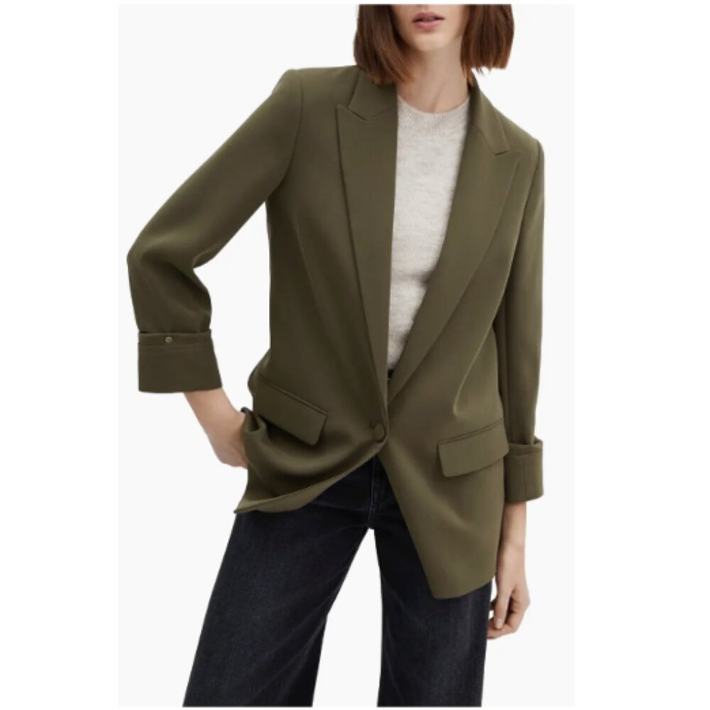 Mango Gathered Sleeve Blazer in Khaki